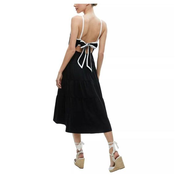 ALICE + OLIVIA Hartley Gathered Midi Dress black and white (New) - Picture 1 of 6